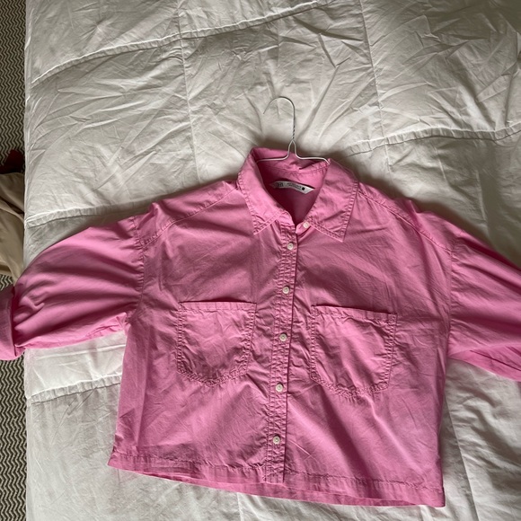 Zara cropped pink Oxford button up - Picture 3 of 4